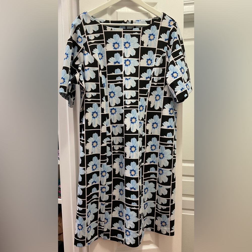 Alfani Career Dress Black Blue Floral 16W